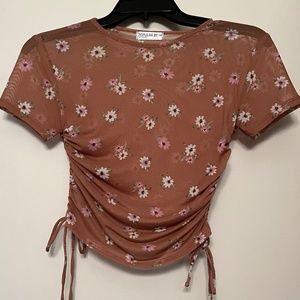 See-through brown with flowers shirt